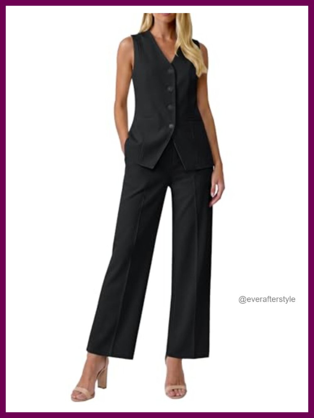 Sleeveless Blazer Vest and Straight Leg Pants Set Business Casual Outfit